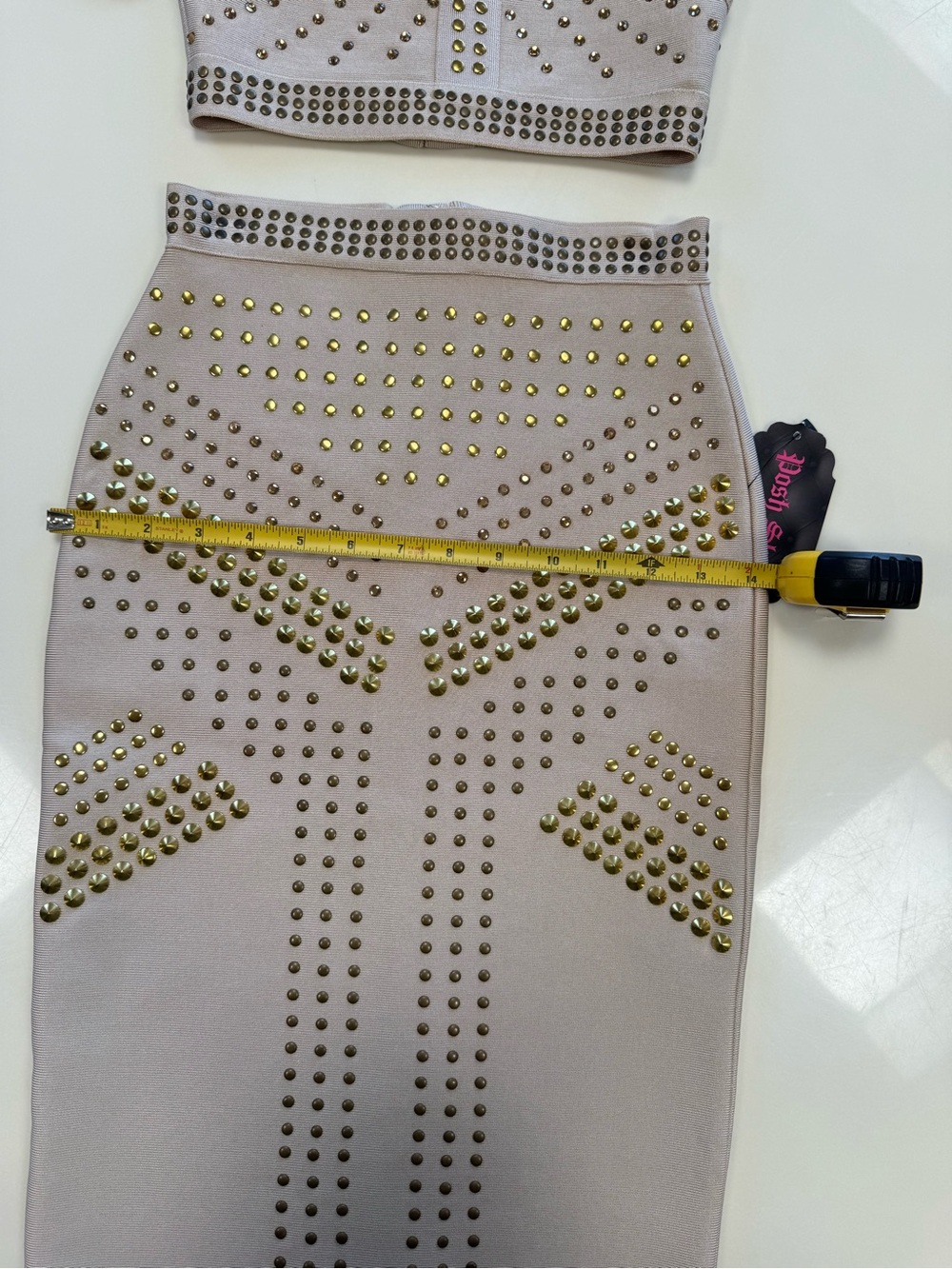 Studded Beige Pencil Skirt and top